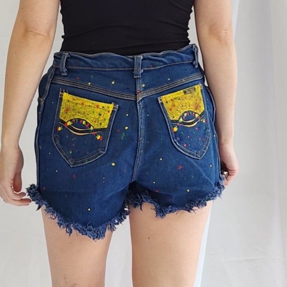70s/80s Custom Painted Denim Shorts‎